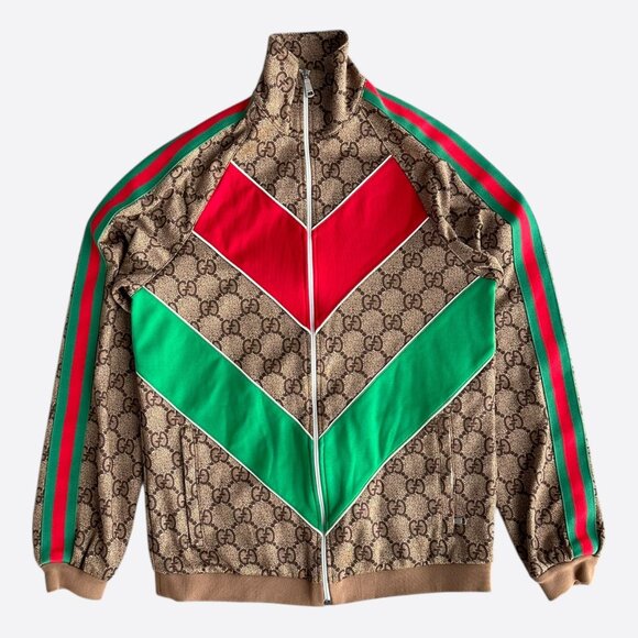 Gucci Tan Monogram Striped Track Jacket - Picture 1 of 7